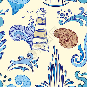Sea Setach 矢量模式海洋海浪插图生物装饰涂鸦海藻装饰品绘画漩涡图片
