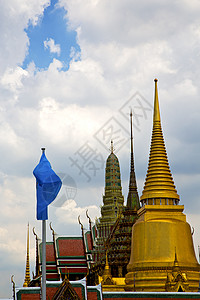 Bangkok雨神庙的泰兰阿西亚 抽象的蓝旗图片