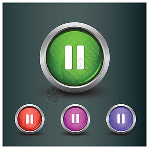 一组孤立的暂停光滑矢量网络按钮 美丽的互联网按钮玻璃音乐绿色圆圈插图网站阴影红色紫色圆形图片