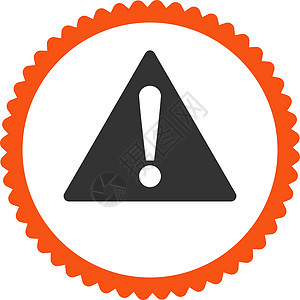 警告平平橙色和灰色环形邮票图标服务台问号字母冒险指针界面风险帮助惊呼注意力图片