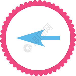 尖锐的左箭头扁平粉色和蓝色圆形邮票图标海豹橡皮字形指针导航运动历史光标证书水平图片