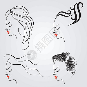 具有不同发型的妇女插图按摩沙龙理发师温泉女孩客厅曲线头发鼻子图片