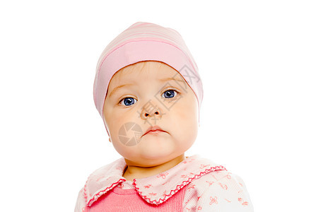 穿着粉红色帽子的婴儿 在白色背景上图片