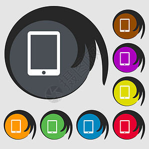 八色按钮上的符号 矢量 X T通讯器白色电子电话技术商业工具框架电脑药片图片