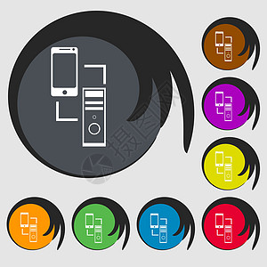 同步标志图标 传播者同步符号 数据交换 八个彩色按钮上的符号 向量圆圈技术电脑标签笔记本创造力手机海豹质量互联网图片