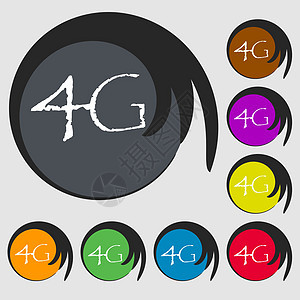 4G 符号图标 移动电信技术符号 八个有色按钮上的符号 矢量插图互联网令牌框架标准数据质量标签邮票电话背景图片