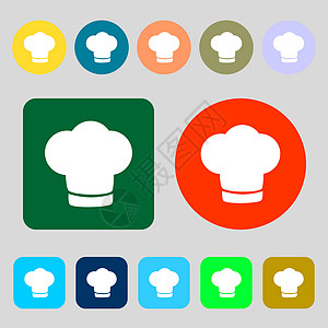 主厨帽符号图标 烹饪符号 炊事帽 12色按钮 平面设计 矢量图片