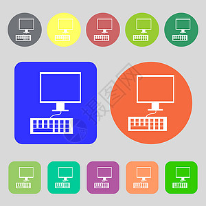 计算机监视器和键盘图标 12个彩色按钮 平面设计 矢量商业笔记本电子产品技术电脑桌面控制外设钥匙办公室图片