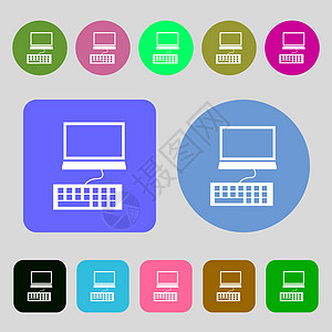 计算机监视器和键盘图标 12个彩色按钮 平面设计 矢量电脑技术商业控制办公室桌面笔记本电子产品钥匙外设图片