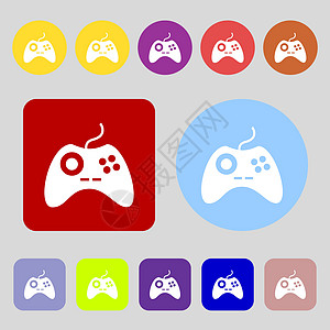 玩偶棒符号图标 视频游戏符号 12个彩色按钮 平板设计 矢量盒子机顶盒海豹邮票社会创造力互联网标签圆圈质量图片