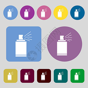 涂料喷雾可以标记图标 气溶胶油漆符号 12个彩色按钮 平面设计 矢量图片