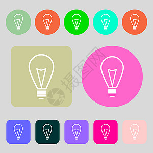 灯灯标志图标 想法符号 灯亮了 12 个彩色按钮 平面设计 向量创造力角落灯泡插图徽章玻璃活力令牌力量邮票图片