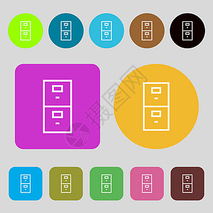 安全标志图标 保存锁定符号 12个彩色按钮 平面设计 矢量图片