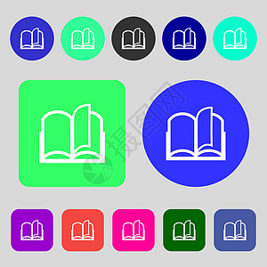 书牌图标 打开书符号 12个彩色按钮 平面设计 矢量文学邮票教育令牌百科创造力插图学习徽章全书图片