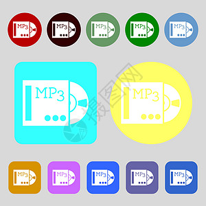 mp3 播放器图标符号 12 个彩色按钮 平面设计 矢量图片