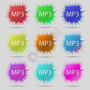 Mp3 音乐格式符号图标 音乐符号 九个原针扣 矢量旋律标签音乐播放器质量令牌插图邮票徽章创造力角落图片
