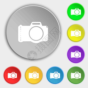 相片摄像头标志图标 数字相片相机符号 8个平板按钮上的符号镜片标签徽章摄影师摄影照片质量插图海豹邮票图片
