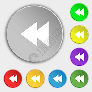 多媒体符号图标 玩家导航符号 八个平板按钮上的符号 矢量创造力徽章电影技术网络圆圈令牌质量视频邮票图片