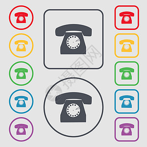 返回电话图标符号 圆形上的符号和带框的方按钮 矢量图片
