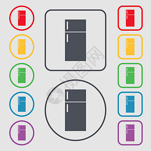 冷冻器图标符号 圆形上的符号和带框的方按钮 矢量图片