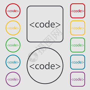 代码符号图标 编程语言符号 圆形符号和带框架的方键 矢量网站互联网脚本插图令牌编码标签按钮质量服务器图片