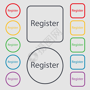 注册图标 会籍符号 网站导航 圆形符号和带框的方块按钮 矢量图图片