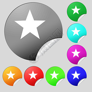 星号图标 最喜欢的按钮 导航符号 一套八个多色圆形按钮 贴纸 向量标签互联网质量界面邮票艺术创造力证书星星菜单图片