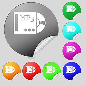 mp3 播放器图标符号 一组 8个多色圆环按钮 标签 矢量图片