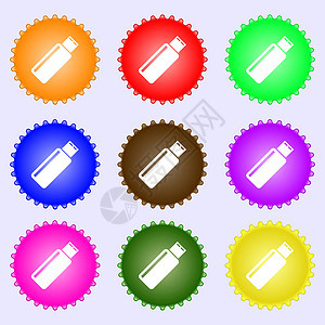 Usb 符号图标 闪存驱动器棒符号 一组九种不同颜色的标签 矢量图片