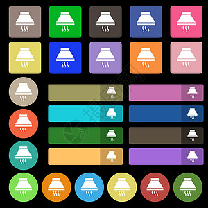 厨房引擎盖图标符号 由27个多色平板按钮设定 矢量图片
