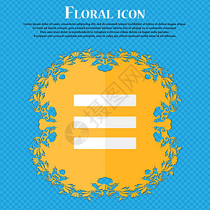 将文字对齐到宽度图标符号上 Floral 平板设计在蓝色抽象背景上 为文本提供位置 矢量图片