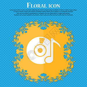 CD 或 DVD 图标符号 Floral 平面设计在蓝色抽象背景上 有文本的位置 矢量音乐袖珍视频贮存记录数据插图圆圈软件技术图片