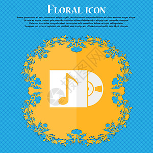cd 玩家图标符号 Floral 平面设计在蓝色抽象背景上 有文字位置 矢量图片