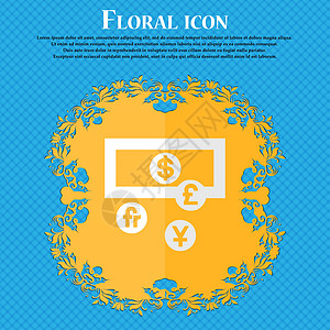 以蓝色抽象背景绘制的花粉平板设计 并放置文字位置 矢量矢量帐户财富行星库存印尼盾现金插图货币交换办公室图片