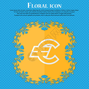 欧元欧元 蓝色抽象背景上的花卉平面设计 并为您的文本放置了位置 向量图片