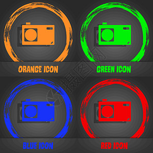 照片相机标志图标 数字符号 时尚的现代风格 在橙色 绿色 蓝色 红色设计中 向量图片