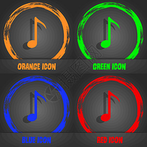 音乐笔记图标标志 时尚的现代风格 在橙色 绿色 蓝色 红色设计中 向量图片