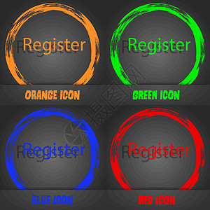 注册签名图标 会员符号 网站导航 时尚的现代风格 在橙色 绿色 蓝色 红色设计中 向量图片
