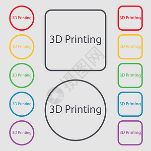 3D 打印签名图标 3d 打印符号 带有框架的圆形和方形按钮上的符号 向量背景图片