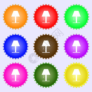 灯光图标符号 一组九种不同颜色的标签 矢量图片