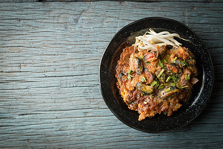 糖浆蛋贝小吃平底锅油炸美食盘子烹饪食物韭菜搅拌牡蛎图片