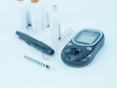 胰岛素测试设备药品注射器小瓶疾病测量蓝色糖尿病水平仪表监视器图片