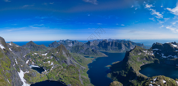 洛弗顿群岛航班山脉全景蓝色峡湾晴天山峰飞行风景图片