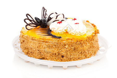 白背景上孤立的蛋糕装饰生日食物面包可可橙子糕点三角形庆典白色图片