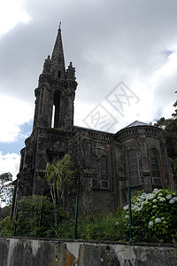 葡萄牙圣米格尔岛Furnas湖附近公园圣母唱法天空绿色石头教会教堂旅行炉子图片
