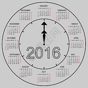 2016年新年度的钟表拨号日历时间矢量季节新年手表日程新款数字图片
