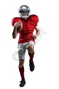 全年美国足球运动员 穿红球衣跑着红球赛图片