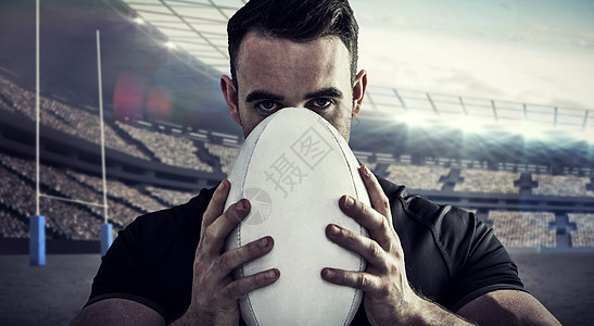 硬橄榄球手握球的复合图像服装体育绘图运动计算机竞技杯子男性沥青足球图片
