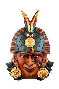 印度玛雅人Aztec陶瓷漆面罩 白色被孤立艺术金子工匠异教徒精神装饰品工艺旅行异国宗教图片