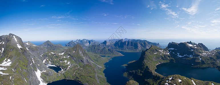 Lofoten全景蓝色旅行山脉风景航班山峰峡湾飞行图片